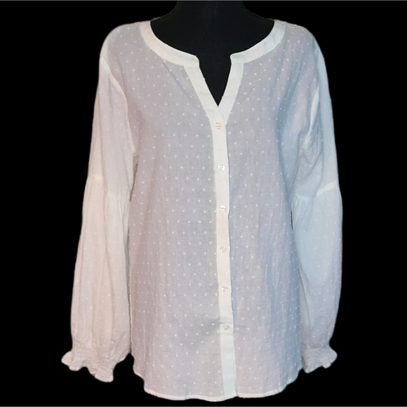 Kori Tops - White top, peasant style Swiss dot KORI America Top, size Medium